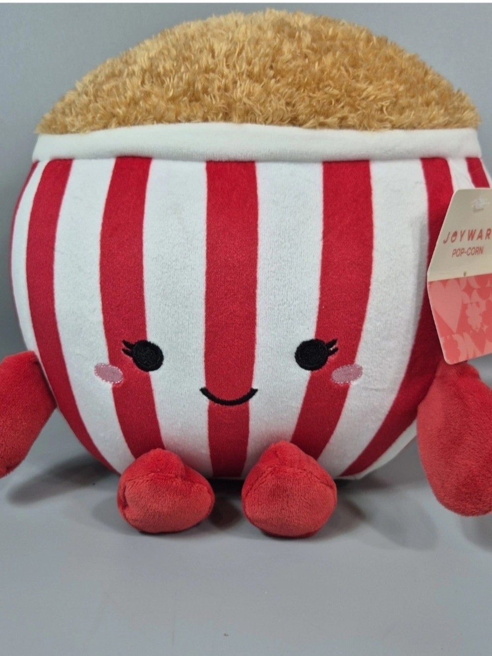 JOYWARD Popcorn Plush Stuffed Animal 7" Round Red White Stripe Movie Night Toy